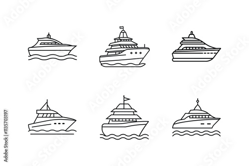 yacht icon line art vector illustration