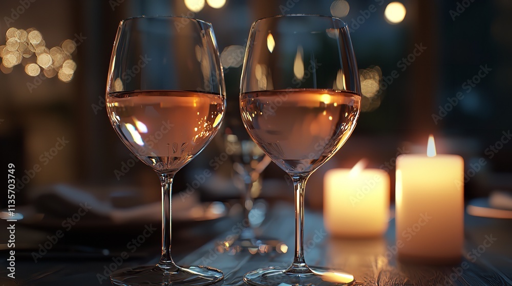 Romantic Wine Glass with Candles and Soft Lighting Romantic Wine Glass with Candles and Soft Lighting