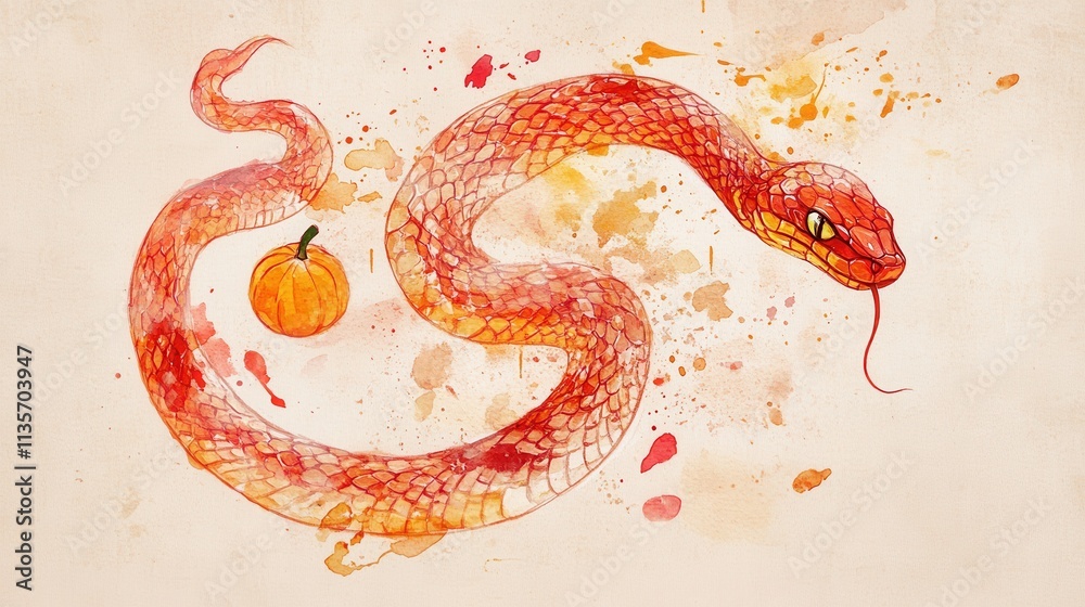 Obraz premium Happy Chinese New Year 2025,Year of the snake zodiac sign,Snake illustration and design,Asian elements gold paper cut style,Lunar new year concept,New Year card 2025.