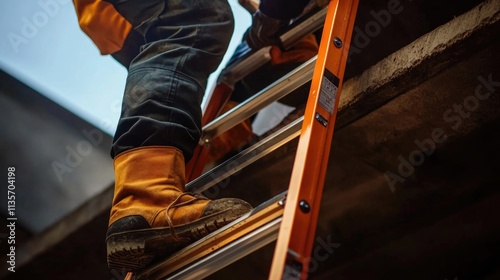Obraz na płótnie repairman worker standing on ladder close up w salonie