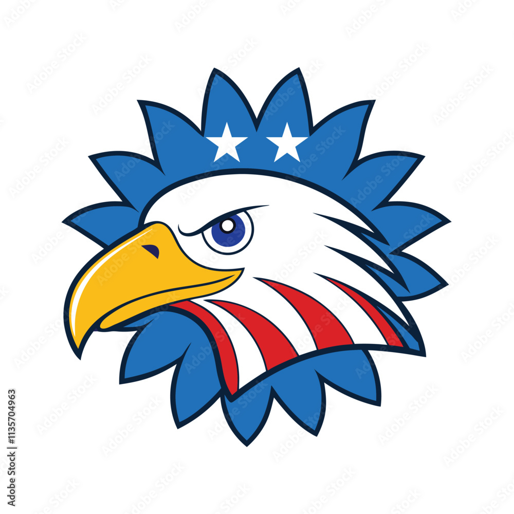 Fototapeta premium Eagle Head with American Flag Vector Art - Eagle Head Logo and Icon Design