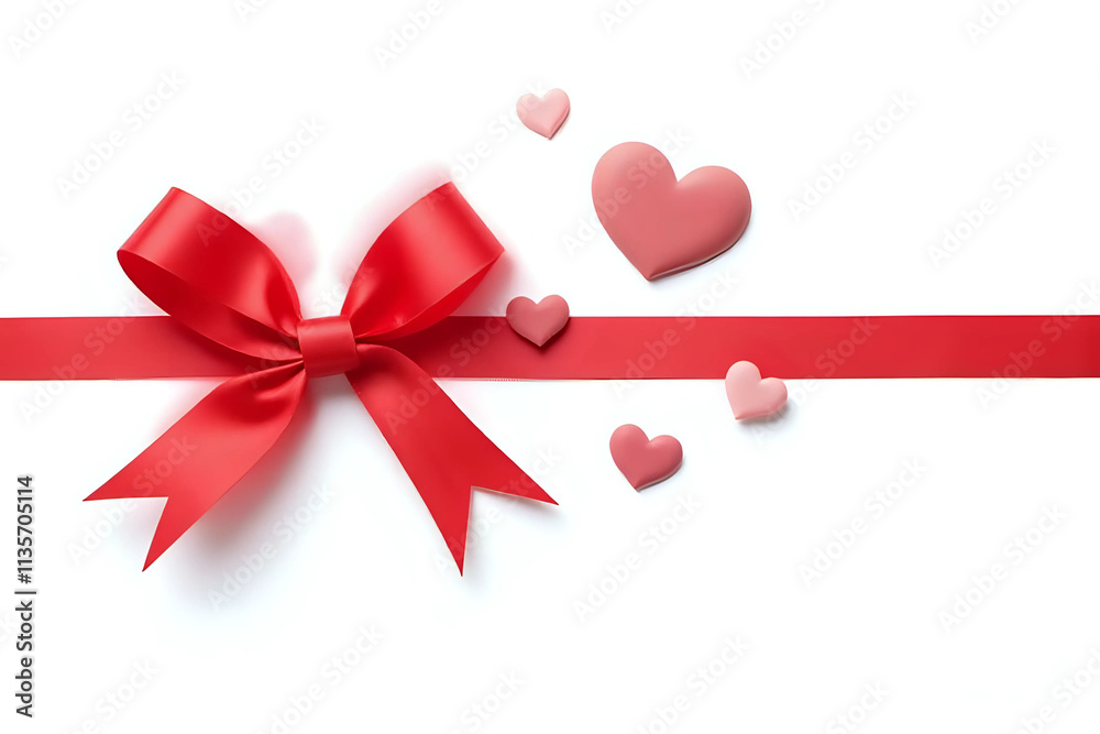 Happy Valentines Day. Red Ribbon Heart on white background. Valentines Day concept Happy Valentines Day. Red Ribbon Heart on white background. Valentines Day concept