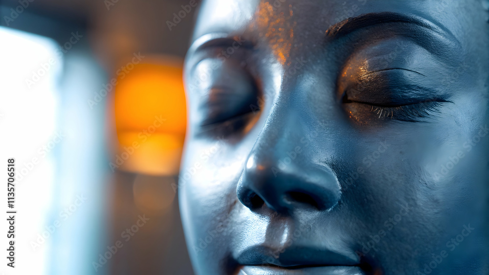 Macro Close Up of Gentle Smile on Relaxed Face Symbolizing Inner Peace and Mental Well-Being with Ample Copy Space Macro Close Up of Gentle Smile on Relaxed Face Symbolizing Inner Peace and Mental Well-Being with Ample Copy Space