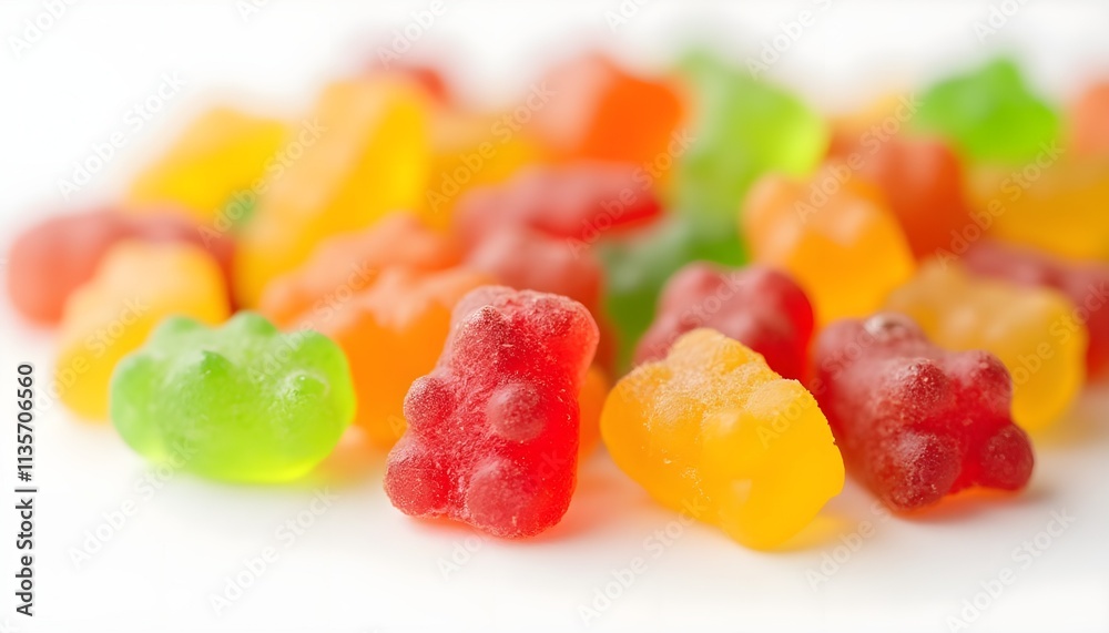Colorful Gummy Bears on White Background with Sharp Focus Colorful Gummy Bears on White Background with Sharp Focus