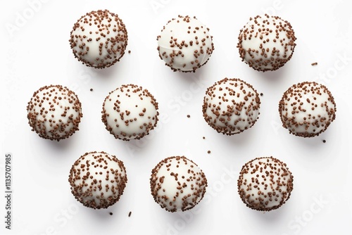 Chocolate Dessert Balls , Isolated white background, flat lay 