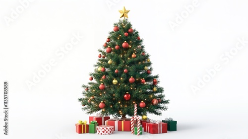 3D render of decorated cartoon-style Christmas tree