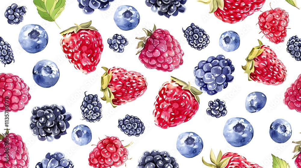 A seamless pattern of watercolor berries. A seamless pattern of watercolor berries.