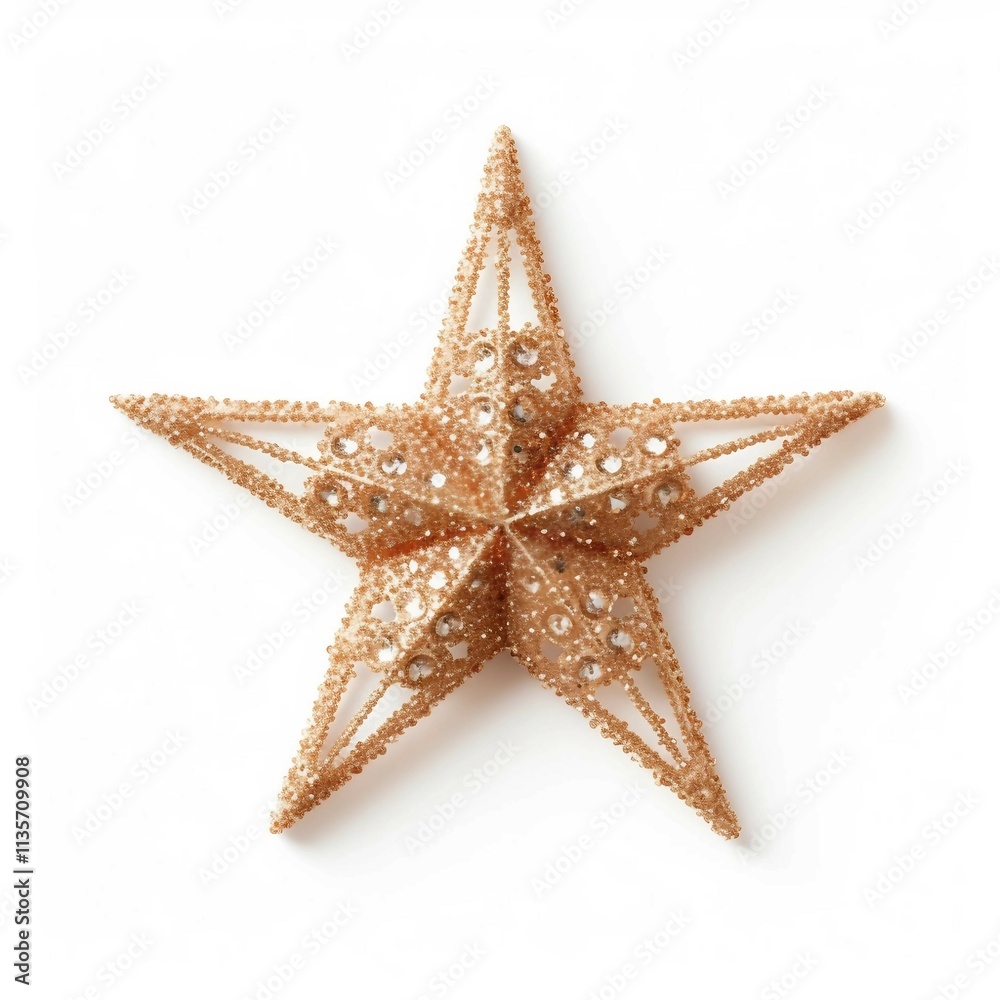 glittery star ornament , Isolated white background, flat lay glittery star ornament , Isolated white background, flat lay