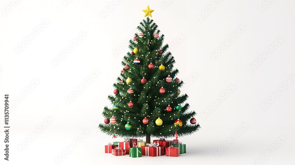 3D render of decorated cartoon-style Christmas tree 3D render of decorated cartoon-style Christmas tree