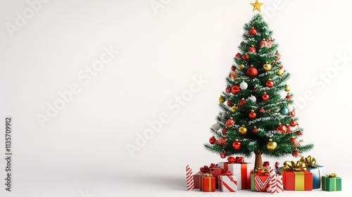 3D render of decorated cartoon-style Christmas tree