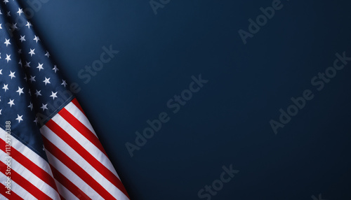 American US flag on dark blue background copyspace banner