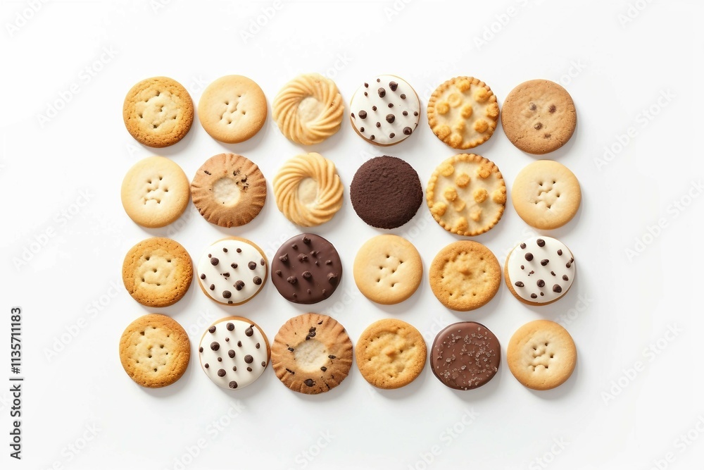 Assorted Cookies , Isolated white background, flat lay Assorted Cookies , Isolated white background, flat lay