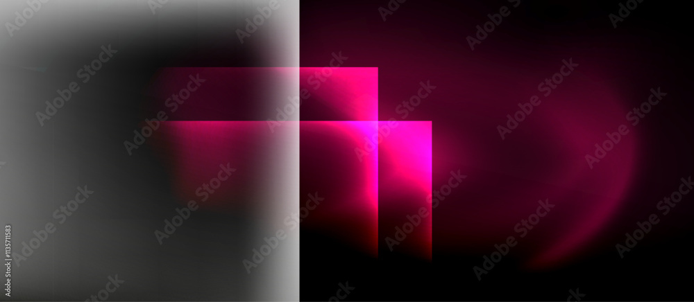 Fototapeta premium Dark neon colors with glass square shapes