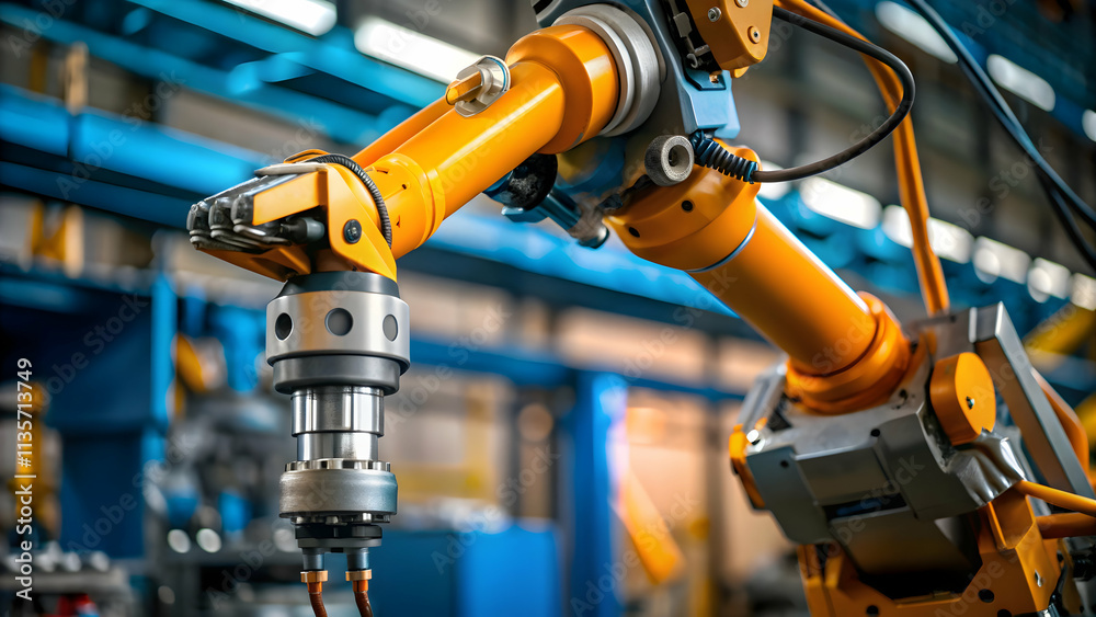 Hovering Robotic Arm Concept Symbolizing Automation in Manufacturing Processes - Futuristic Technology Stock Photo Hovering Robotic Arm Concept Symbolizing Automation in Manufacturing Processes - Futuristic Technology Stock Photo