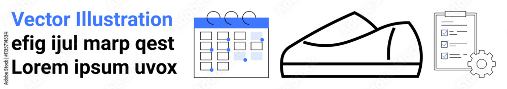 Calendar, abstract geometric shape, and checklist with gear icon emphasize organization, productivity, minimalism. Ideal for business, project planning, time management, workflow, efficiency Calendar, abstract geometric shape, and checklist with gear icon emphasize organization, productivity, minimalism. Ideal for business, project planning, time management, workflow, efficiency