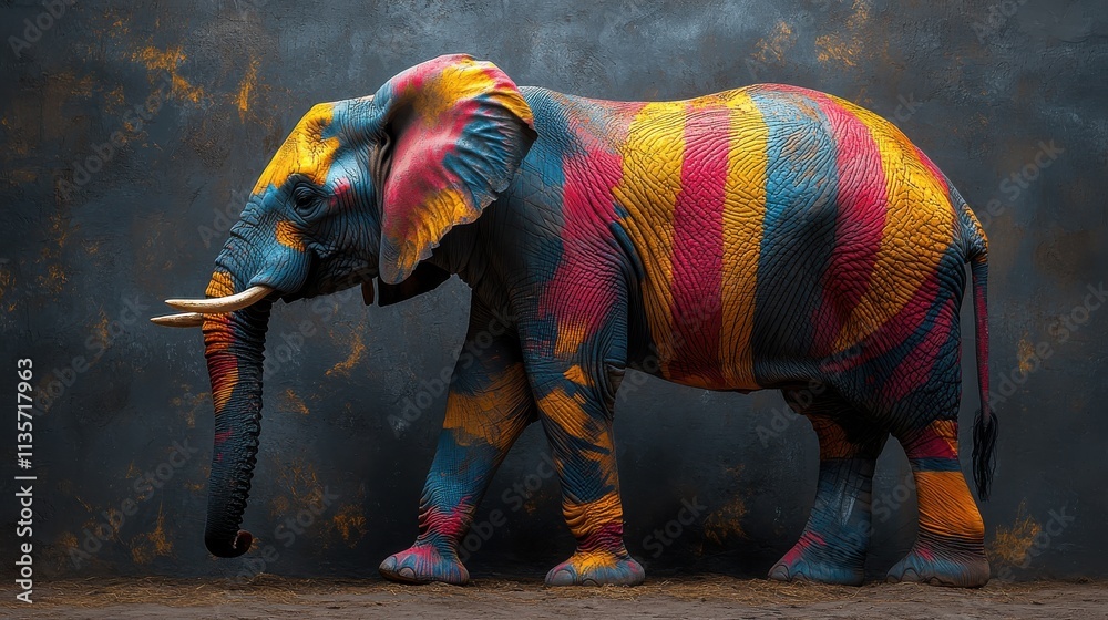 Fototapeta premium an elephant with colorful stripes