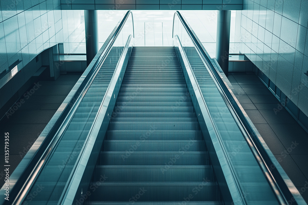 Selective focus incline escalator in terminal, Modern electric stair with hand bar. Selective focus incline escalator in terminal, Modern electric stair with hand bar.