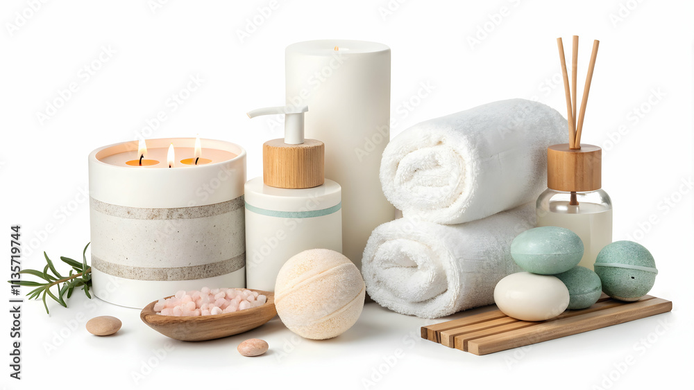Relaxing bath essentials vector concept as A vector illustration showcasing relaxing bath essentials like candles bath bombs and towels ideal for infographics on self care and relaxation with a clean Relaxing bath essentials vector concept as A vector illustration showcasing relaxing bath essentials like candles bath bombs and towels ideal for infographics on self care and relaxation with a clean
