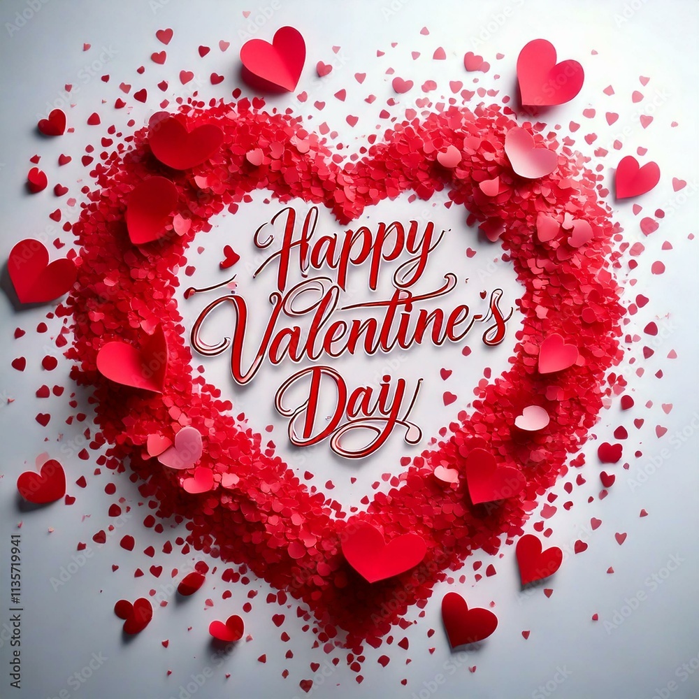 Elegant Valentine's Day Design with Red Heart Balloons, Confetti, and Festive Typography on a Clean White Background for Sophisticated Romantic Celebrations Elegant Valentine's Day Design with Red Heart Balloons, Confetti, and Festive Typography on a Clean White Background for Sophisticated Romantic Celebrations