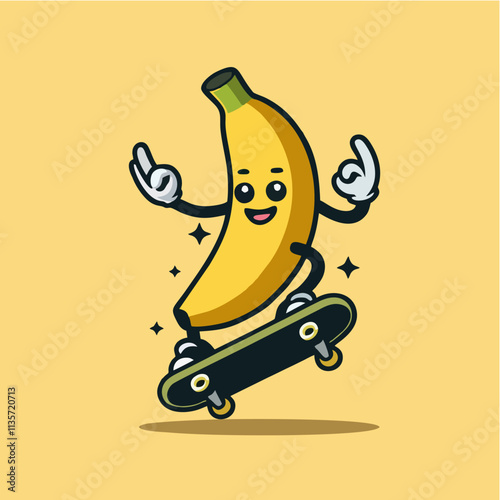 Playfull banana Character skateboarding illustration
