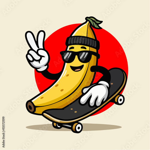 Cool banana illustration cartoon character skateboarding