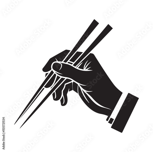 a hand holding chopsticks silhouette vector illustration