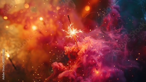 A sparkler on a ryzwashed background during a diwali in India photo