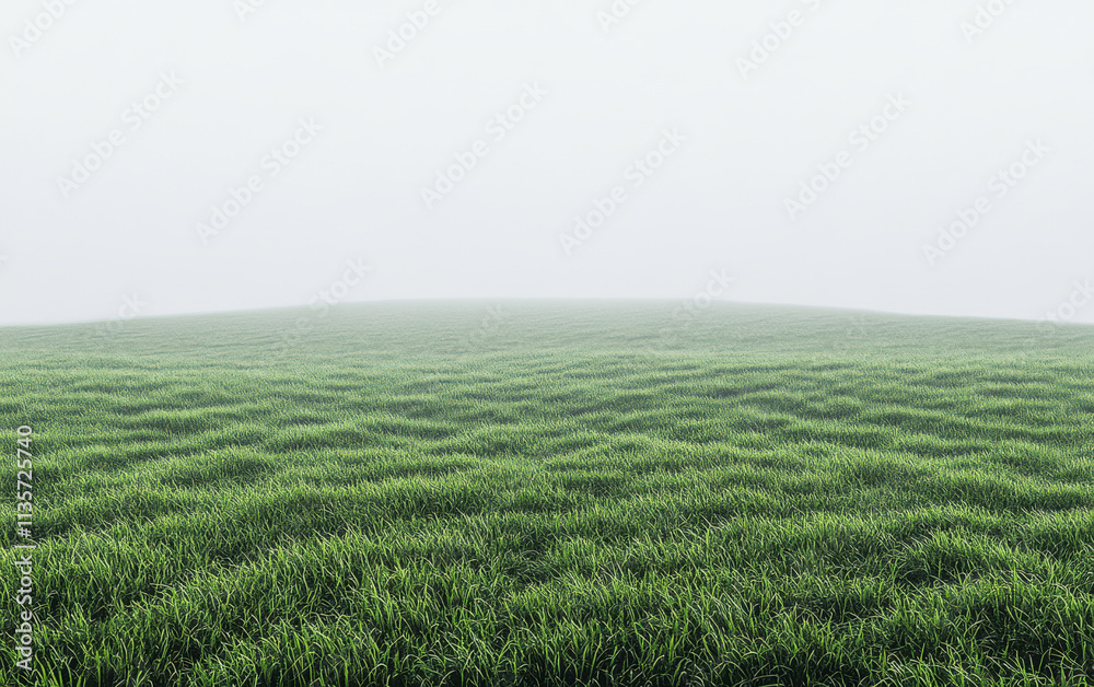 Obraz premium Misty grassy landscape with gentle hills and low visibility early in the morning