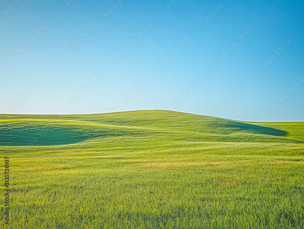 Lush green hills under a clear blue sky during a sunny day Lush green hills under a clear blue sky during a sunny day