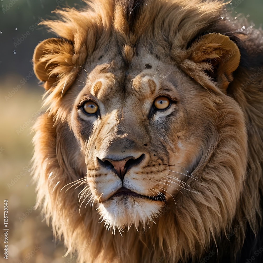 Fototapeta premium Close-up of a Majestic Lion's Face. Generative AI