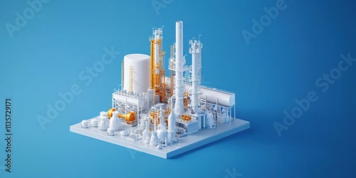 Modern Isometric View of Petroleum Processing Plant with Detailed Equipment