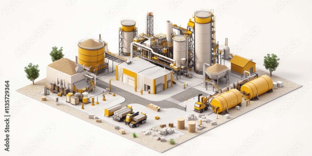 Isometric Illustration of a Construction Material Processing Facility Isometric Illustration of a Construction Material Processing Facility