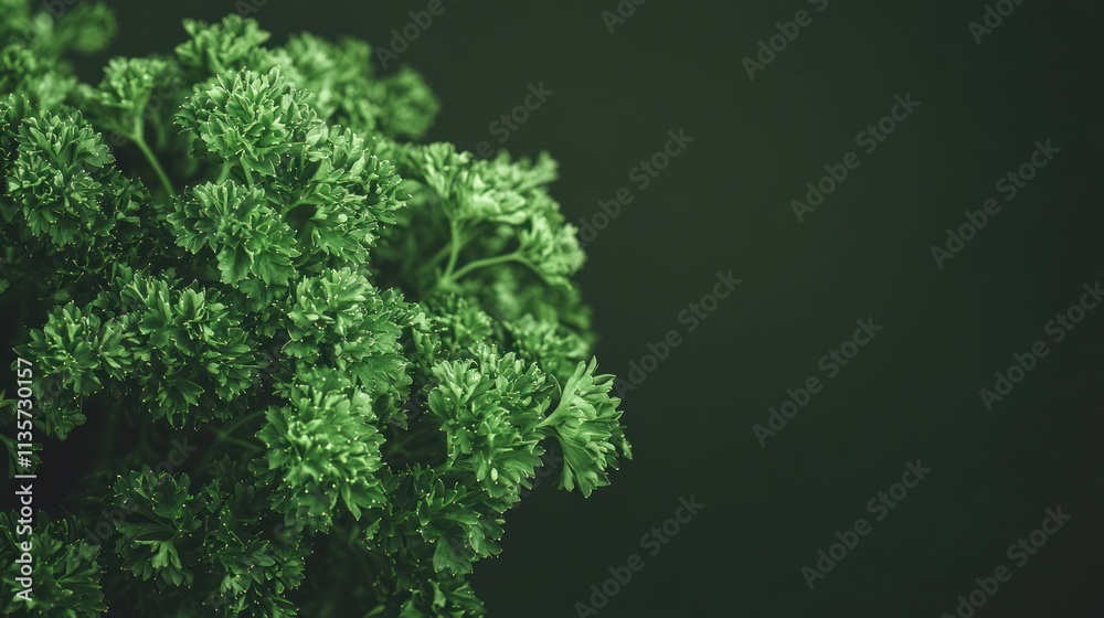 Fresh green parsley leaves close-up on dark background. Fresh green parsley leaves close-up on dark background.