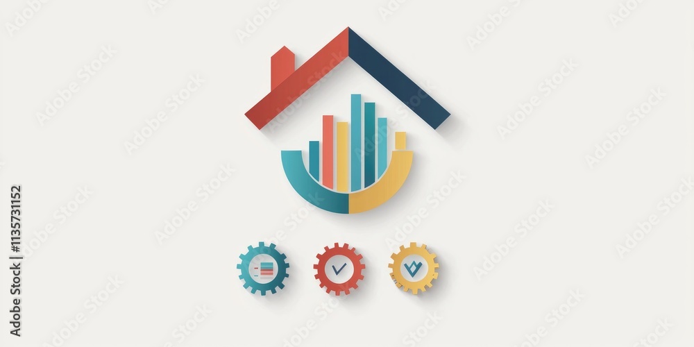 A digital work icon with tools like gears and charts symbolizing productivity. A digital work icon with tools like gears and charts symbolizing productivity.