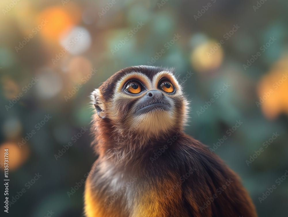 Night Monkey, Owl Monkey, Douroucouli Close Up, Wild Primate in Forest Night Monkey, Owl Monkey, Douroucouli Close Up, Wild Primate in Forest