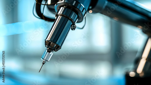 Wallpaper Mural Glossy Robotic Arm Holding Syringe on Dark Background Representing Precision Innovation Healthcare Stock Photo Torontodigital.ca