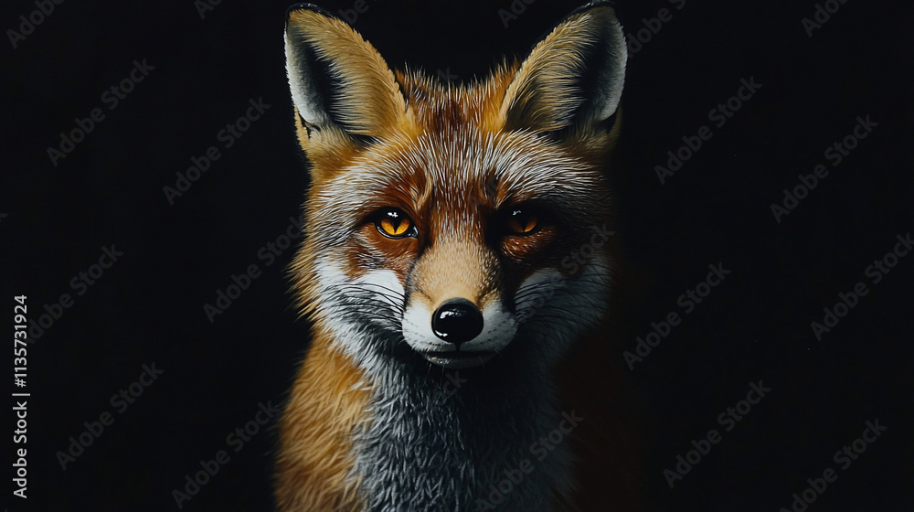 Fototapeta premium Red fox portrait against black background.