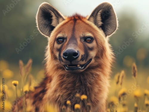 Hyena in Grassland Close up, Spotted Hyena, Crocuta crocuta