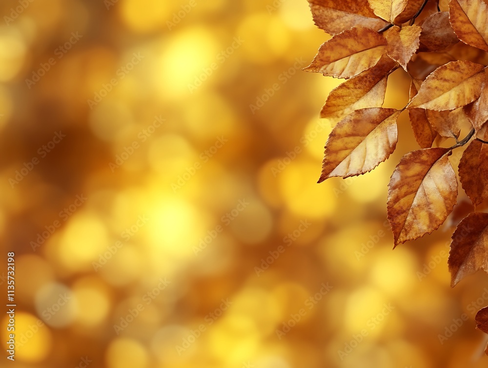 Golden Autumn Leaves Against A Blurred Background Golden Autumn Leaves Against A Blurred Background