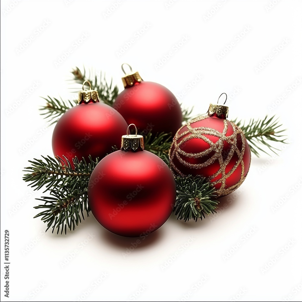 Red Christmas ornaments nestled among evergreen branches, creating a festive holiday display. Red Christmas ornaments nestled among evergreen branches, creating a festive holiday display.
