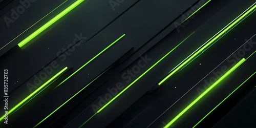 Black background with green diagonal neon lines futuristic background, Generative Ai