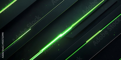 Black background with green diagonal neon lines futuristic background, Generative Ai