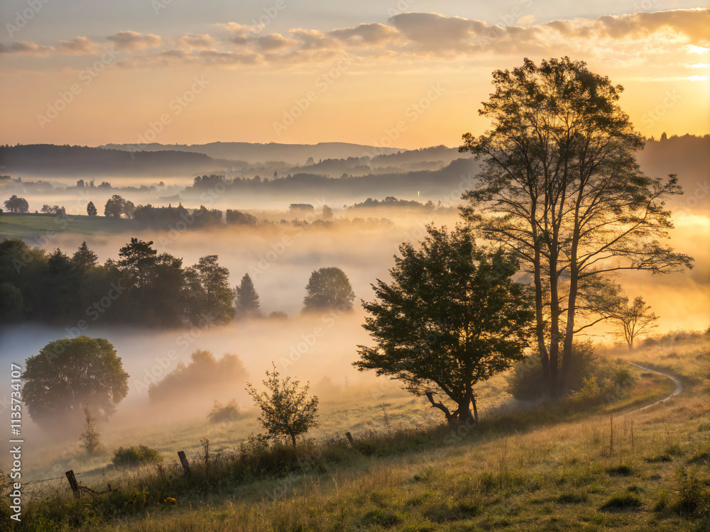 Fototapeta premium sunrise over the river. lake, sunset, water, landscape, sunrise, river, sky, nature, sun, tree, morning, reflection, fog, trees, clouds, dawn, evening, dusk, blue, silhouette, beautiful, pond, orange,