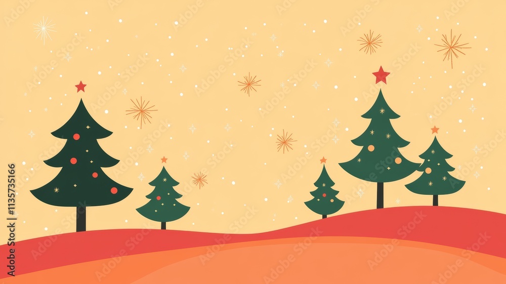 Obraz premium Christmas Eve's Festive Landscape with Decorated Pine Trees.