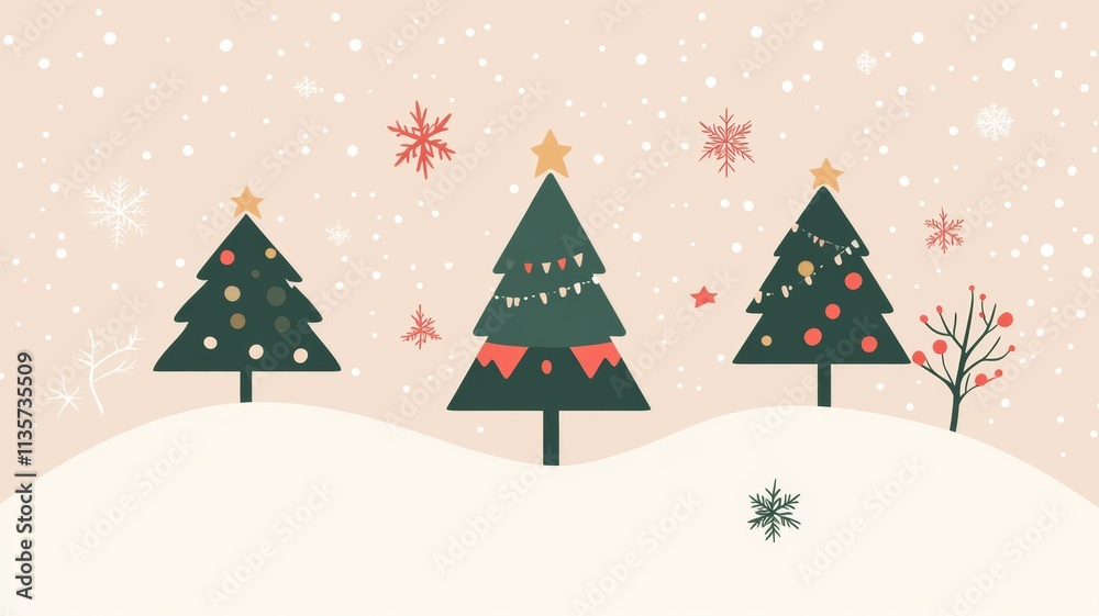 Fototapeta premium Cozy Winter Landscape with Decorated Christmas Trees.