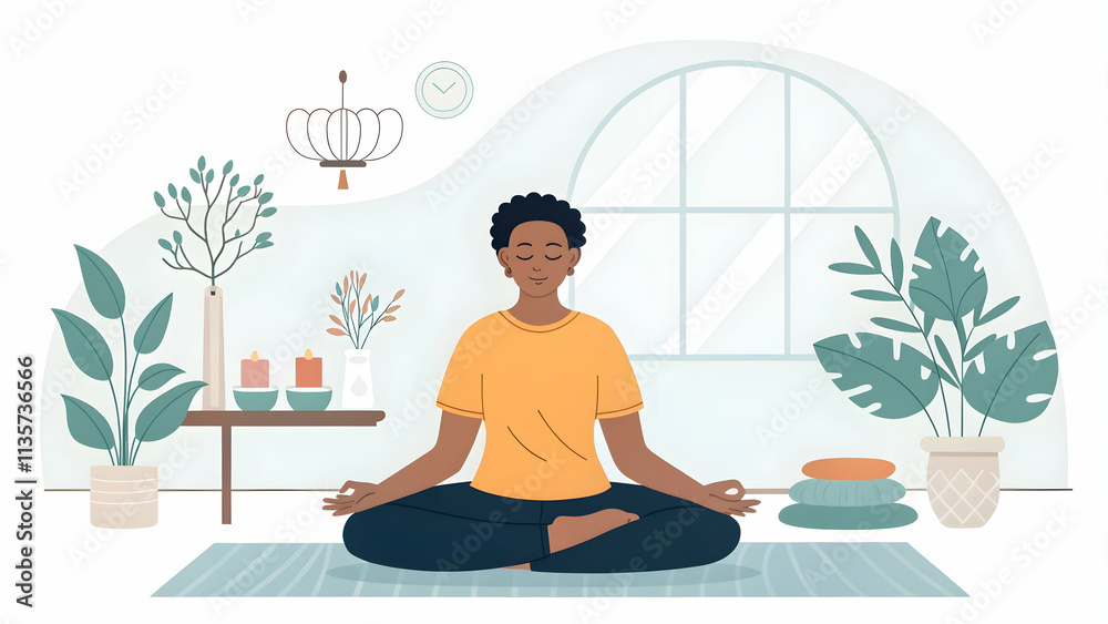 Individual Deep Breathing Exercises Peaceful Room Mental Wellness Self Care Copy Space Left Individual Deep Breathing Exercises Peaceful Room Mental Wellness Self Care Copy Space Left