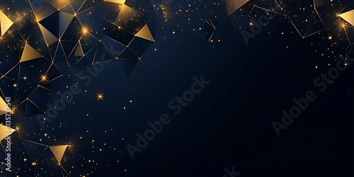 Abstract dark blue and gold polygon background banner design, Generative Ai