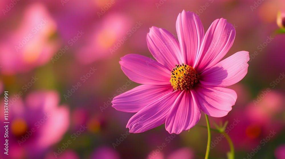 A single pink flower with a yellow center A single pink flower with a yellow center