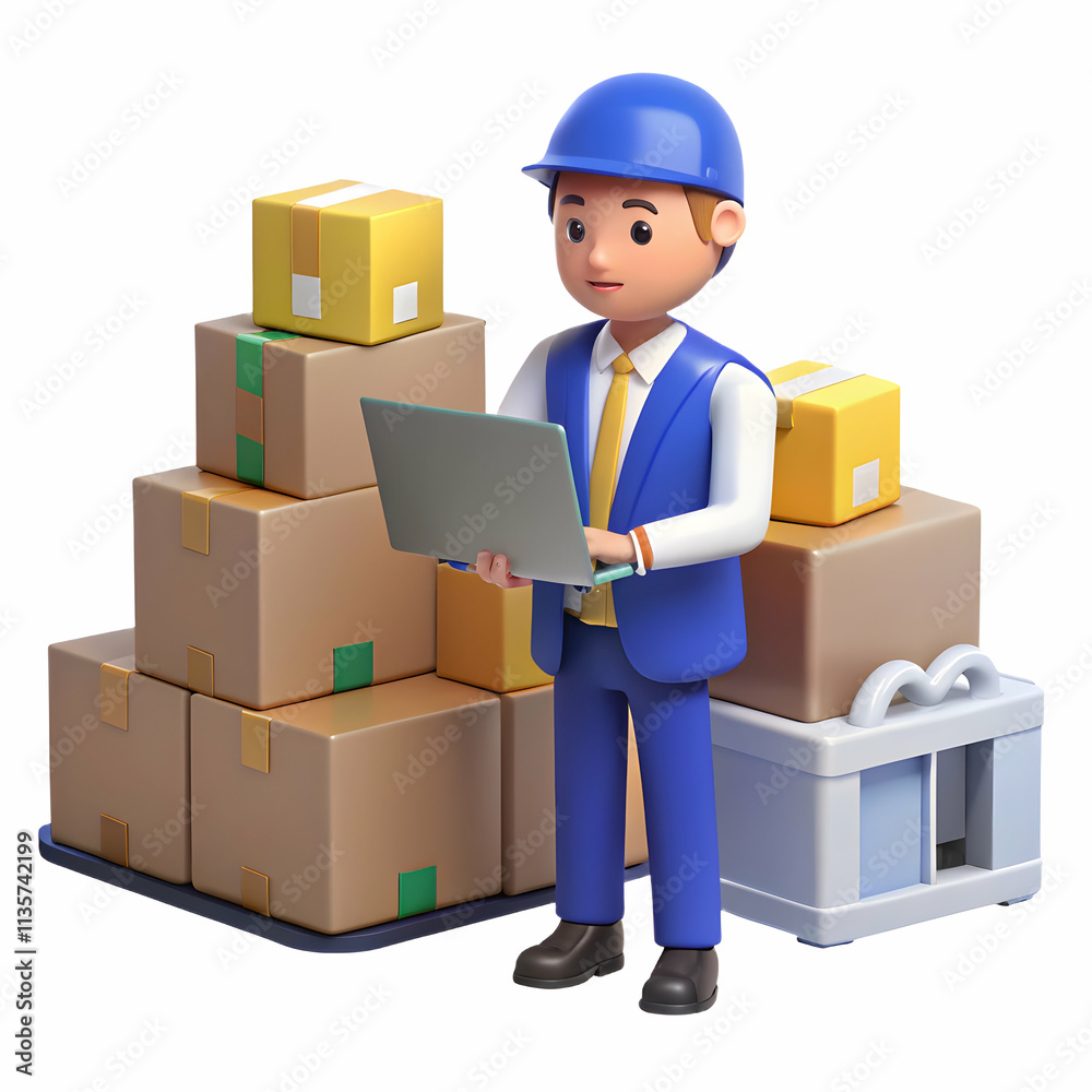Logistics Coordinator Managing Inventory Costs with Barcode Scanner and Laptop in Warehouse - Cost Efficiency Concept Logistics Coordinator Managing Inventory Costs with Barcode Scanner and Laptop in Warehouse - Cost Efficiency Concept