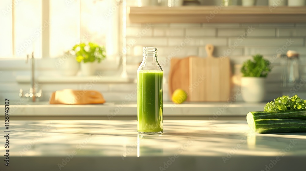 Freshly Squeezed Green Juice in Bottle Freshly Squeezed Green Juice in Bottle